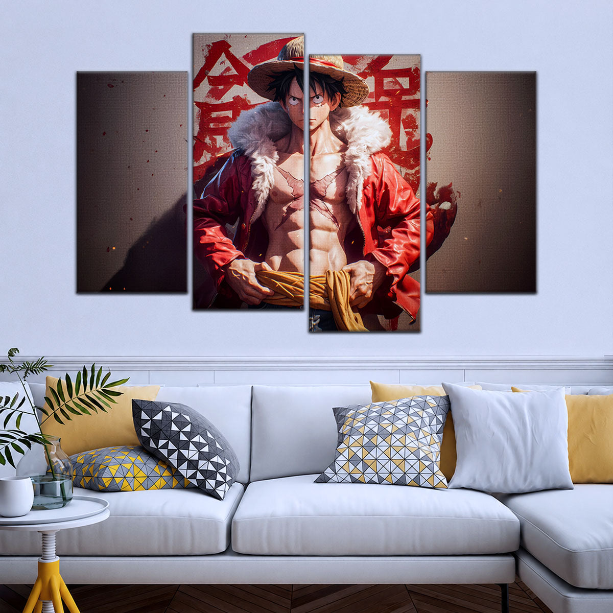 One Piece Canvas Wall Art - Monkey D. Luffy 5 Piece Split Panel Anime Poster - Framed Ready to Hang Living Room & Man Cave Decor - OP5060