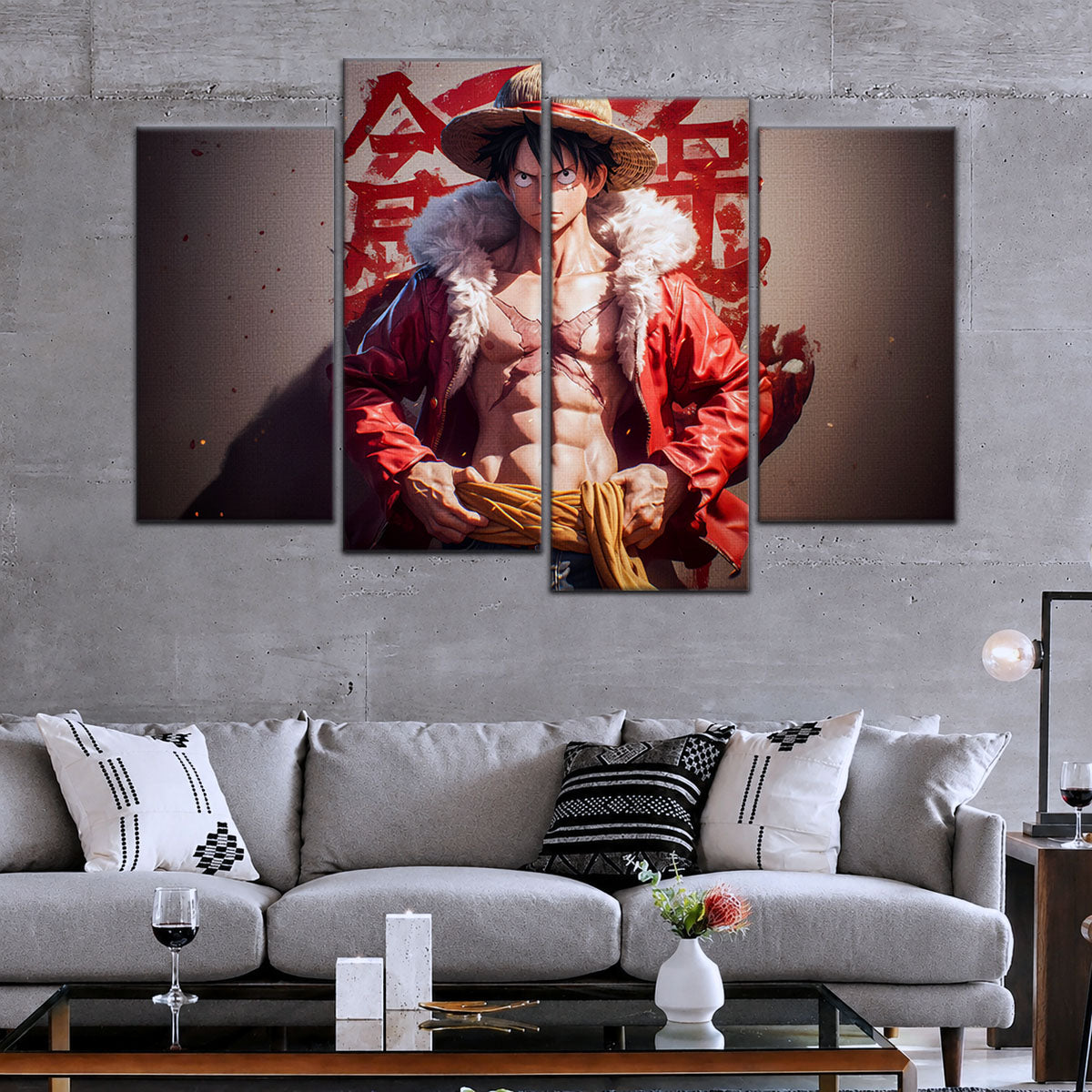 One Piece Canvas Wall Art - Monkey D. Luffy 5 Piece Split Panel Anime Poster - Framed Ready to Hang Living Room & Man Cave Decor - OP5060