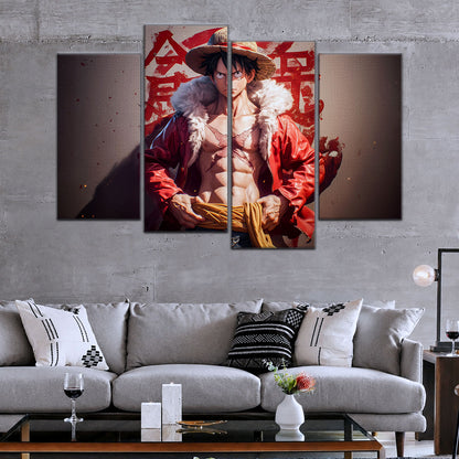 One Piece Canvas Wall Art - Monkey D. Luffy 5 Piece Split Panel Anime Poster - Framed Ready to Hang Living Room & Man Cave Decor - OP5060