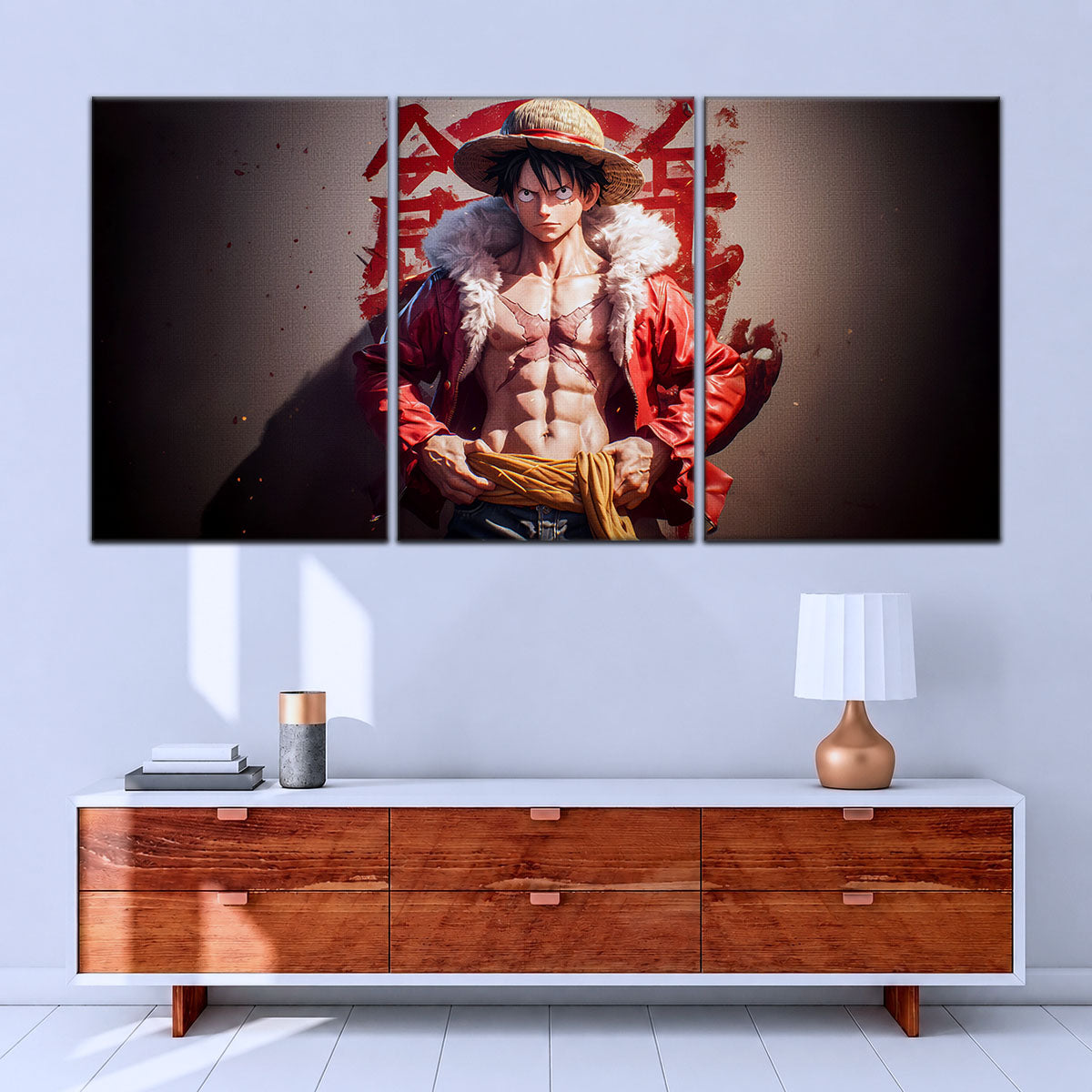 One Piece Canvas Wall Art - Monkey D. Luffy 5 Piece Split Panel Anime Poster - Framed Ready to Hang Living Room & Man Cave Decor - OP5060