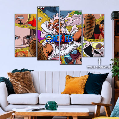 One Piece Canvas Wall Art - Monster Trio Luffy Gear 5, Zoro & Sanji 5 Piece Split Panel Anime Poster - Framed Ready to Hang Living Room & Man Cave Decor - OP5061