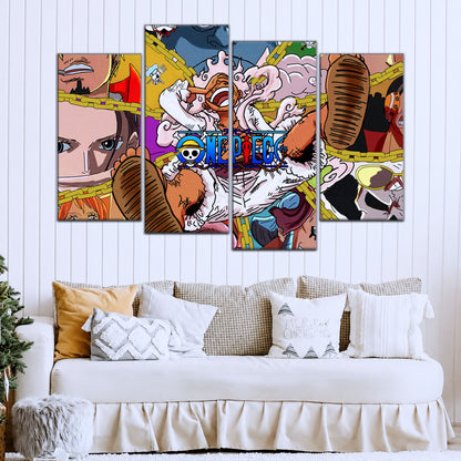 One Piece Canvas Wall Art - Monster Trio Luffy Gear 5, Zoro & Sanji 5 Piece Split Panel Anime Poster - Framed Ready to Hang Living Room & Man Cave Decor - OP5061