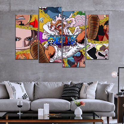 One Piece Canvas Wall Art - Monster Trio Luffy Gear 5, Zoro & Sanji 5 Piece Split Panel Anime Poster - Framed Ready to Hang Living Room & Man Cave Decor - OP5061