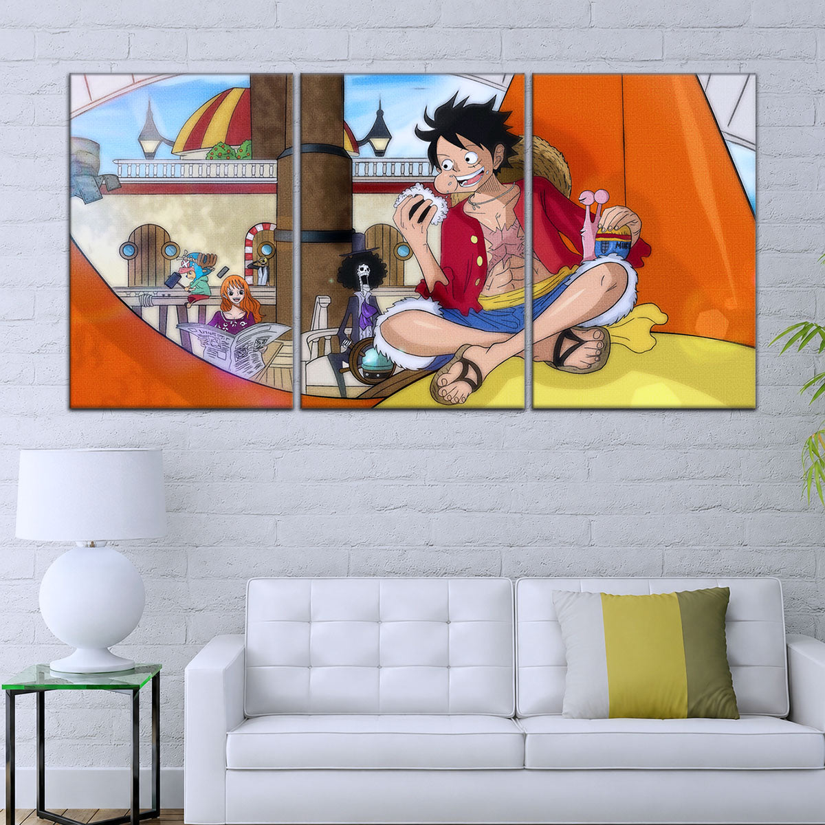 One Piece Canvas Wall Art - Straw Hat Crew featuring Luffy 5 Piece Split Panel Anime Poster - Framed Ready to Hang Living Room & Man Cave Decor - OP5064