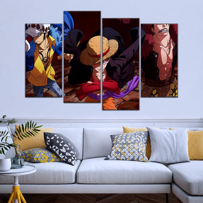 One Piece Canvas Wall Art - Luffy, Law & Kid 5 Piece Split Panel Anime Poster - Framed Ready to Hang Living Room & Man Cave Decor - OP5066