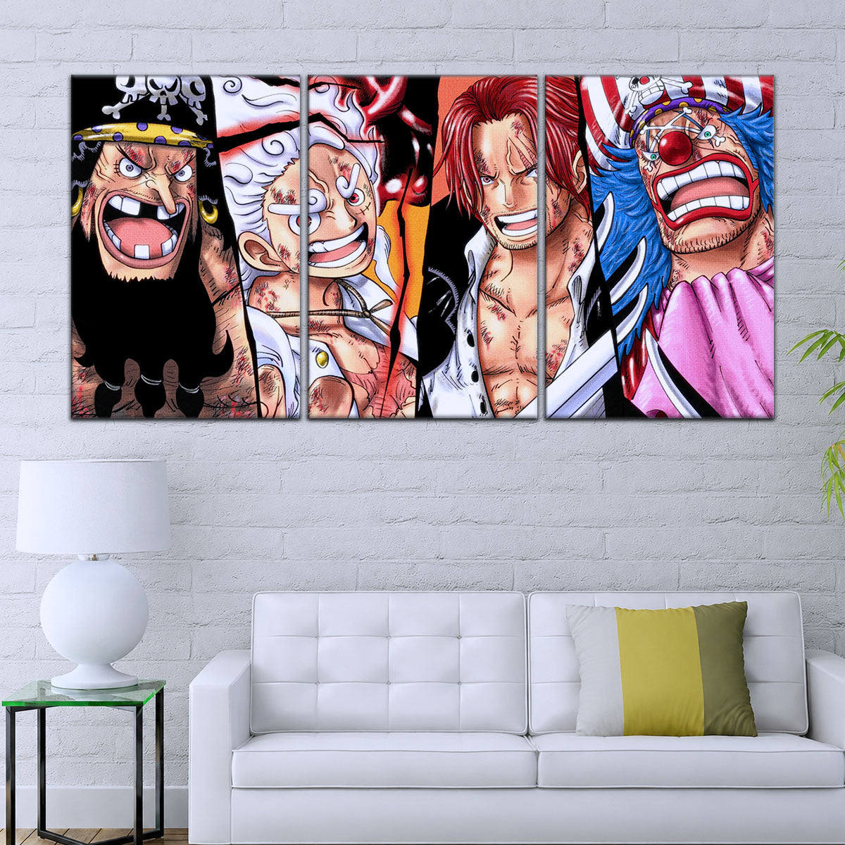 One Piece Canvas Wall Art - Luffy Gear 5, Shanks, Buggy & Teach 5 Piece Split Pa