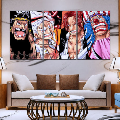 One Piece Canvas Wall Art - Luffy Gear 5, Shanks, Buggy & Teach 5 Piece Split Pa