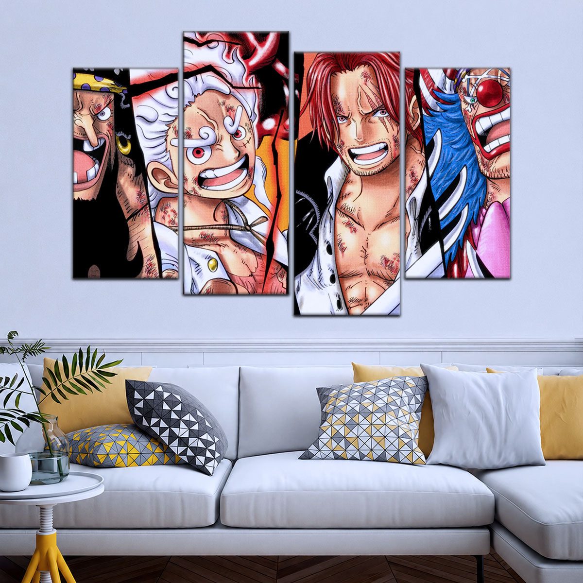 One Piece Canvas Wall Art - Luffy Gear 5, Shanks, Buggy & Teach 5 Piece Split Pa