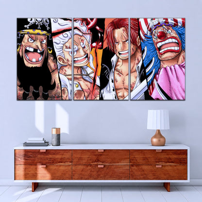 One Piece Canvas Wall Art - Luffy Gear 5, Shanks, Buggy & Teach 5 Piece Split Pa