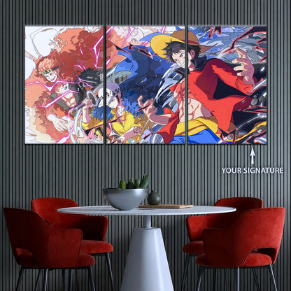 One Piece Canvas Wall Art - Luffy, Law & Kid 5 Piece Split Panel Anime Poster - Framed Ready to Hang Living Room & Man Cave Decor - OP5068