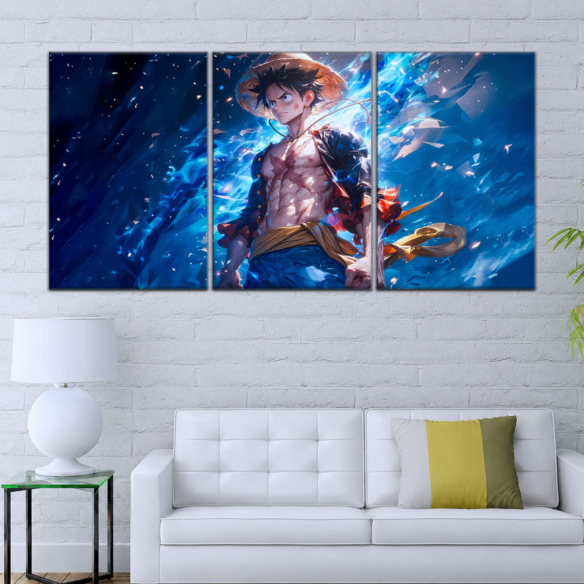 One Piece Canvas Wall Art - Monkey D. Luffy 5 Piece Split Panel Anime Poster - Framed Ready to Hang Living Room & Man Cave Decor - OP5071