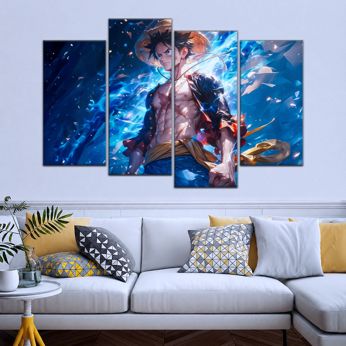 One Piece Canvas Wall Art - Monkey D. Luffy 5 Piece Split Panel Anime Poster - Framed Ready to Hang Living Room & Man Cave Decor - OP5071