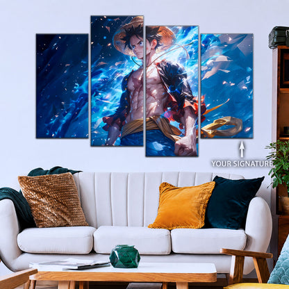 One Piece Canvas Wall Art - Monkey D. Luffy 5 Piece Split Panel Anime Poster - Framed Ready to Hang Living Room & Man Cave Decor - OP5071