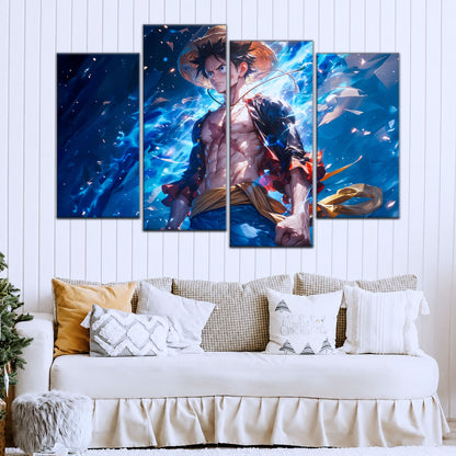 One Piece Canvas Wall Art - Monkey D. Luffy 5 Piece Split Panel Anime Poster - Framed Ready to Hang Living Room & Man Cave Decor - OP5071