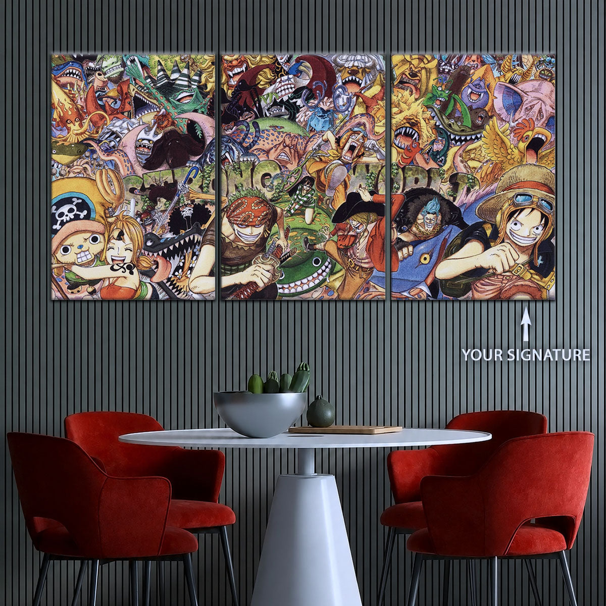 One Piece Canvas Wall Art - Strong World Straw Hat Crew 5 Piece Split Panel Anime Poster - Framed Ready to Hang Living Room & Man Cave Decor - OP5072
