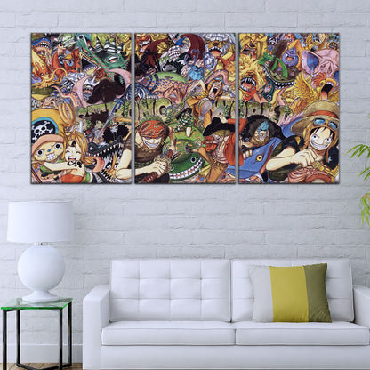 One Piece Canvas Wall Art - Strong World Straw Hat Crew 5 Piece Split Panel Anime Poster - Framed Ready to Hang Living Room & Man Cave Decor - OP5072