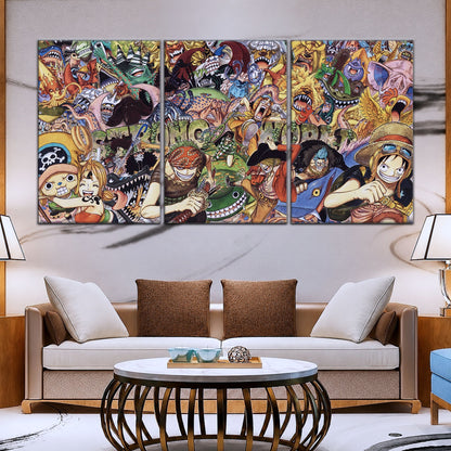One Piece Canvas Wall Art - Strong World Straw Hat Crew 5 Piece Split Panel Anime Poster - Framed Ready to Hang Living Room & Man Cave Decor - OP5072