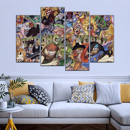 One Piece Canvas Wall Art - Strong World Straw Hat Crew 5 Piece Split Panel Anime Poster - Framed Ready to Hang Living Room & Man Cave Decor - OP5072