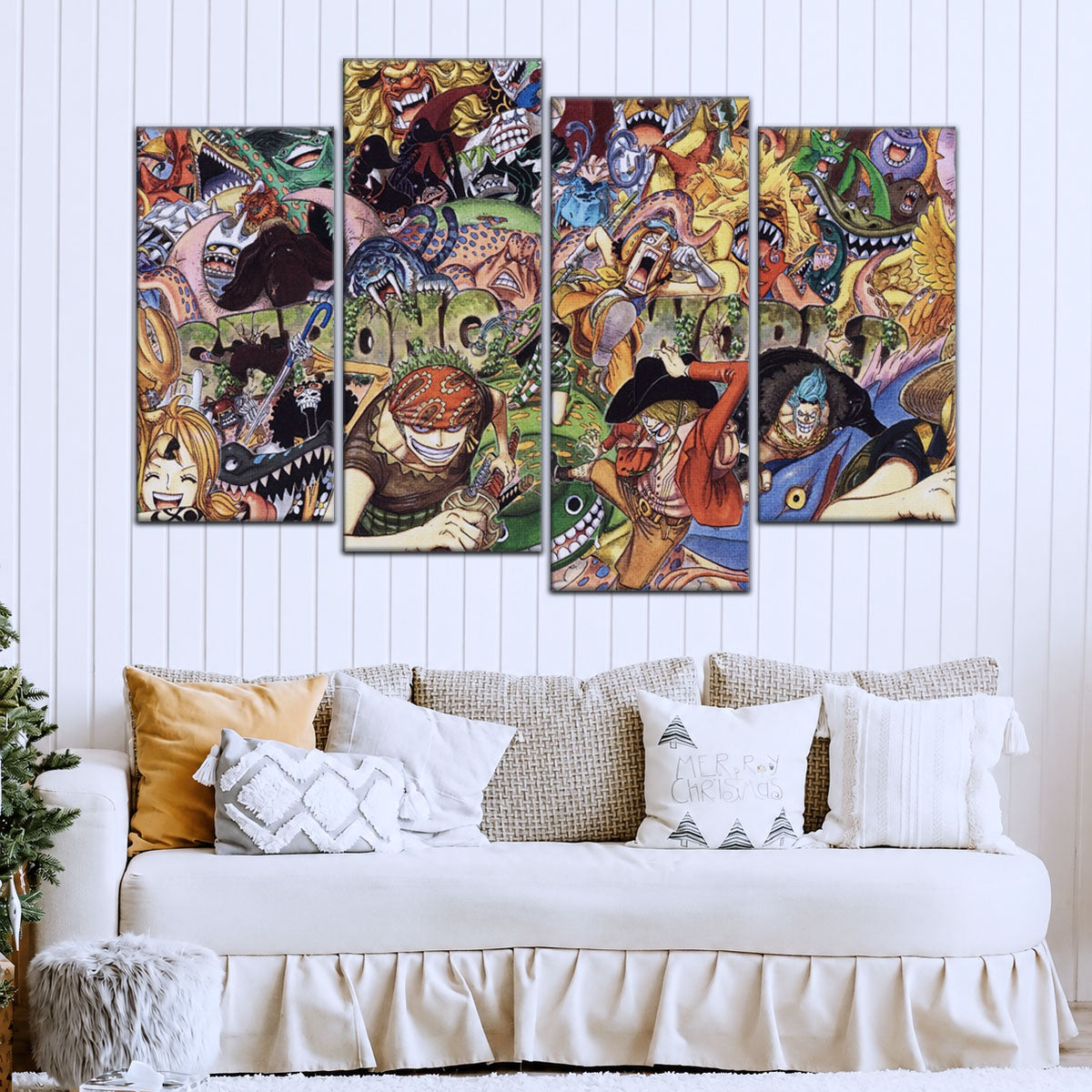 One Piece Canvas Wall Art - Strong World Straw Hat Crew 5 Piece Split Panel Anime Poster - Framed Ready to Hang Living Room & Man Cave Decor - OP5072