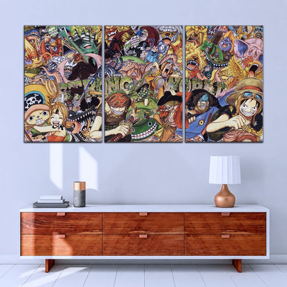 One Piece Canvas Wall Art - Strong World Straw Hat Crew 5 Piece Split Panel Anime Poster - Framed Ready to Hang Living Room & Man Cave Decor - OP5072