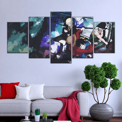 One Piece Canvas Wall Art - Monster Trio Luffy, Zoro & Sanji 5 Piece Split Panel Anime Poster - Framed Ready to Hang Living Room & Man Cave Decor - OP5074