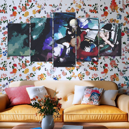 One Piece Canvas Wall Art - Monster Trio Luffy, Zoro & Sanji 5 Piece Split Panel Anime Poster - Framed Ready to Hang Living Room & Man Cave Decor - OP5074