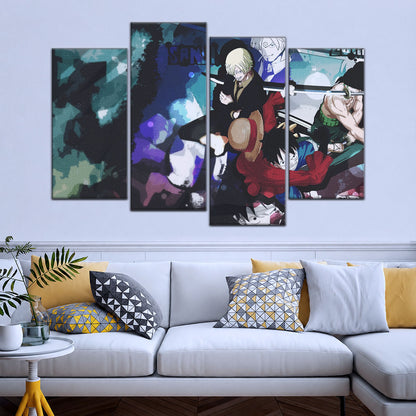 One Piece Canvas Wall Art - Monster Trio Luffy, Zoro & Sanji 5 Piece Split Panel Anime Poster - Framed Ready to Hang Living Room & Man Cave Decor - OP5074