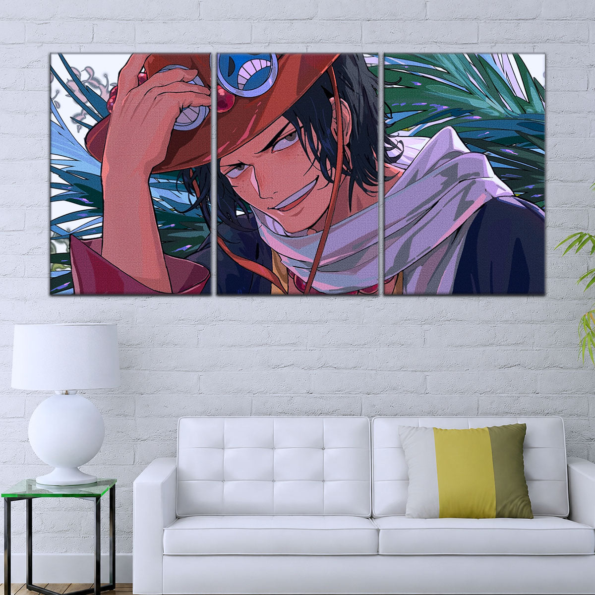 One Piece Canvas Wall Art - Portgas D. Ace Fire Fist 5 Piece Split Panel Anime Poster - Framed Ready to Hang Living Room & Man Cave Decor - OP5075
