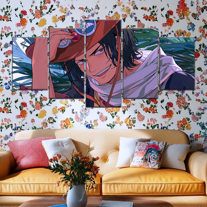 One Piece Canvas Wall Art - Portgas D. Ace Fire Fist 5 Piece Split Panel Anime Poster - Framed Ready to Hang Living Room & Man Cave Decor - OP5075