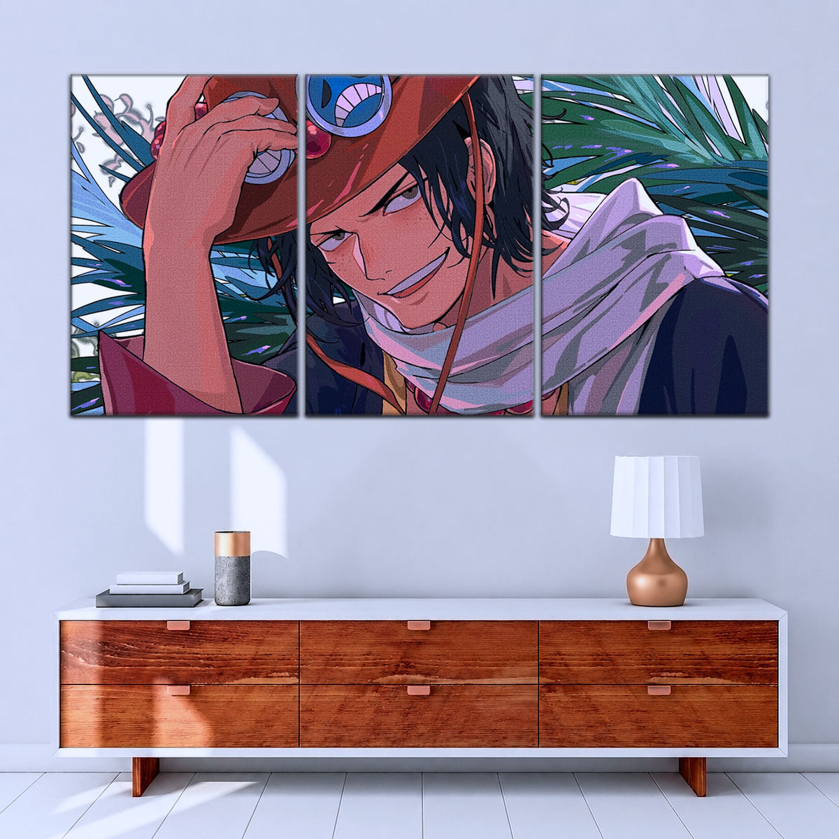 One Piece Canvas Wall Art - Portgas D. Ace Fire Fist 5 Piece Split Panel Anime Poster - Framed Ready to Hang Living Room & Man Cave Decor - OP5075