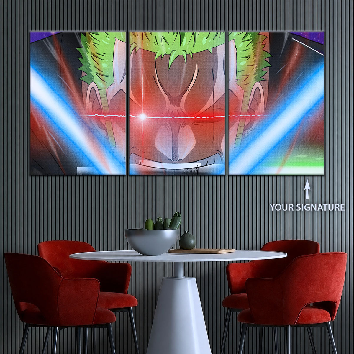 One Piece Canvas Wall Art - Roronoa Zoro Three Sword Style 5 Piece Split Panel Anime Poster - Framed Ready to Hang Living Room & Man Cave Decor - OP5077