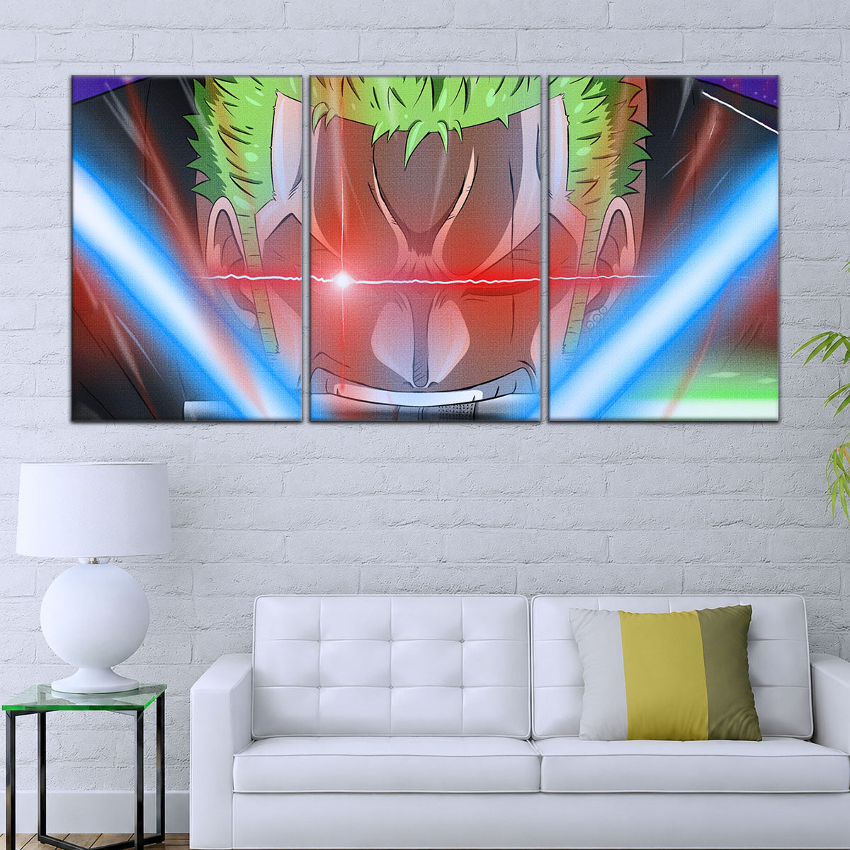 One Piece Canvas Wall Art - Roronoa Zoro Three Sword Style 5 Piece Split Panel Anime Poster - Framed Ready to Hang Living Room & Man Cave Decor - OP5077