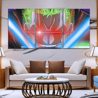 One Piece Canvas Wall Art - Roronoa Zoro Three Sword Style 5 Piece Split Panel Anime Poster - Framed Ready to Hang Living Room & Man Cave Decor - OP5077