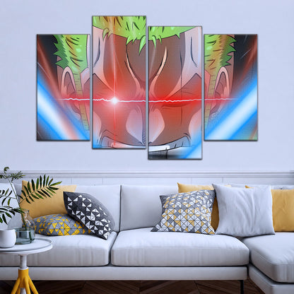 One Piece Canvas Wall Art - Roronoa Zoro Three Sword Style 5 Piece Split Panel Anime Poster - Framed Ready to Hang Living Room & Man Cave Decor - OP5077