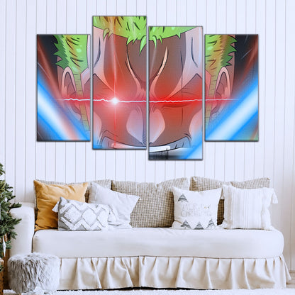 One Piece Canvas Wall Art - Roronoa Zoro Three Sword Style 5 Piece Split Panel Anime Poster - Framed Ready to Hang Living Room & Man Cave Decor - OP5077
