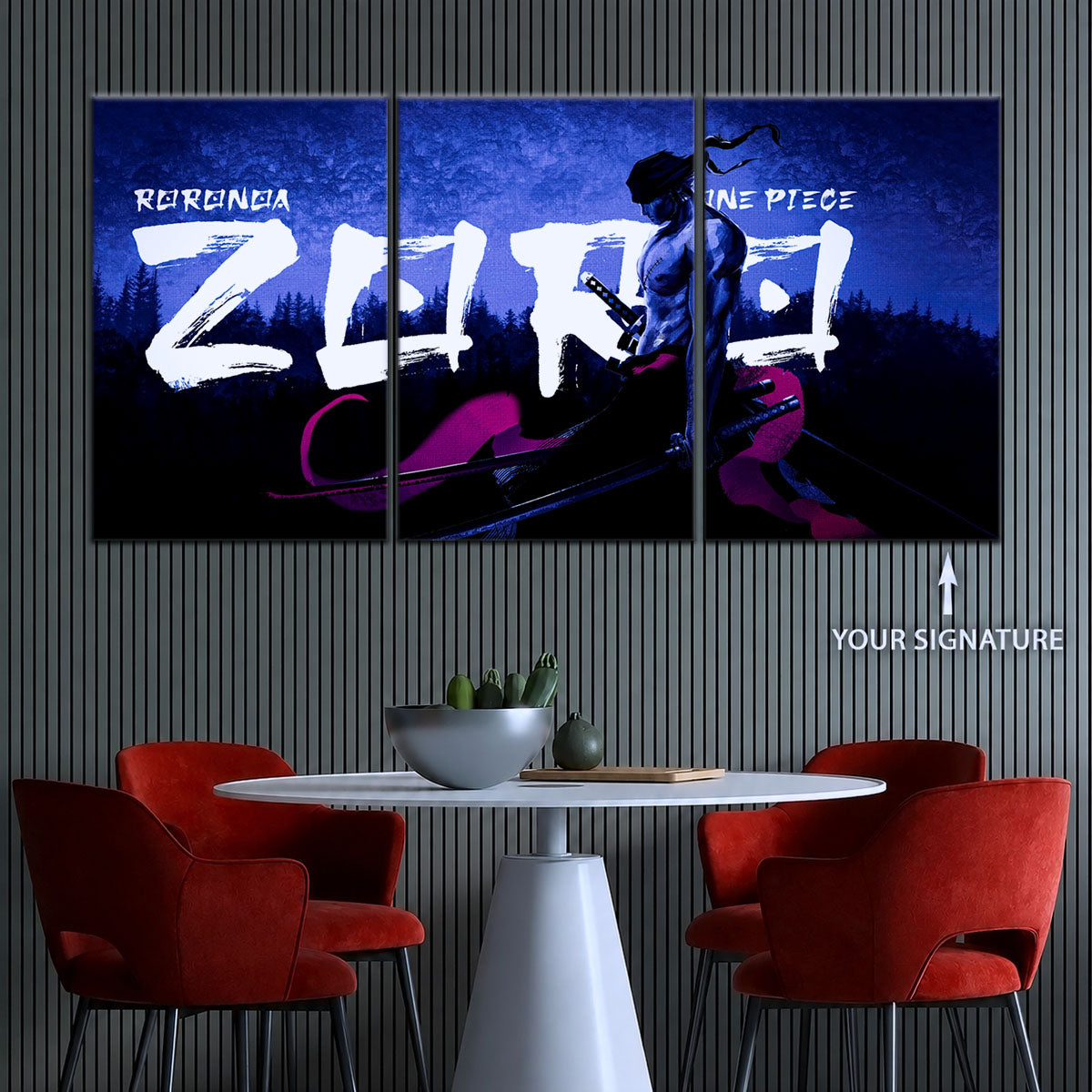 One Piece Canvas Wall Art - Roronoa Zoro Three Sword Style 5 Piece Split Panel Anime Poster - Framed Ready to Hang Living Room & Man Cave Decor - OP5079