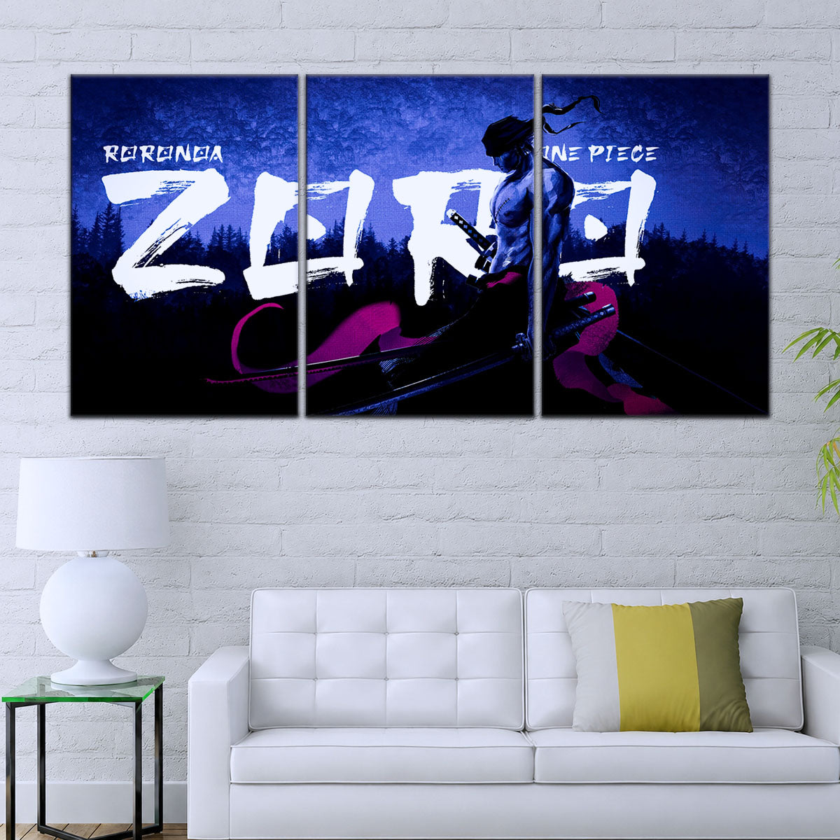 One Piece Canvas Wall Art - Roronoa Zoro Three Sword Style 5 Piece Split Panel Anime Poster - Framed Ready to Hang Living Room & Man Cave Decor - OP5079