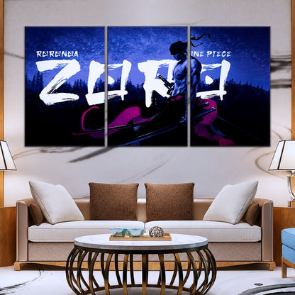 One Piece Canvas Wall Art - Roronoa Zoro Three Sword Style 5 Piece Split Panel Anime Poster - Framed Ready to Hang Living Room & Man Cave Decor - OP5079