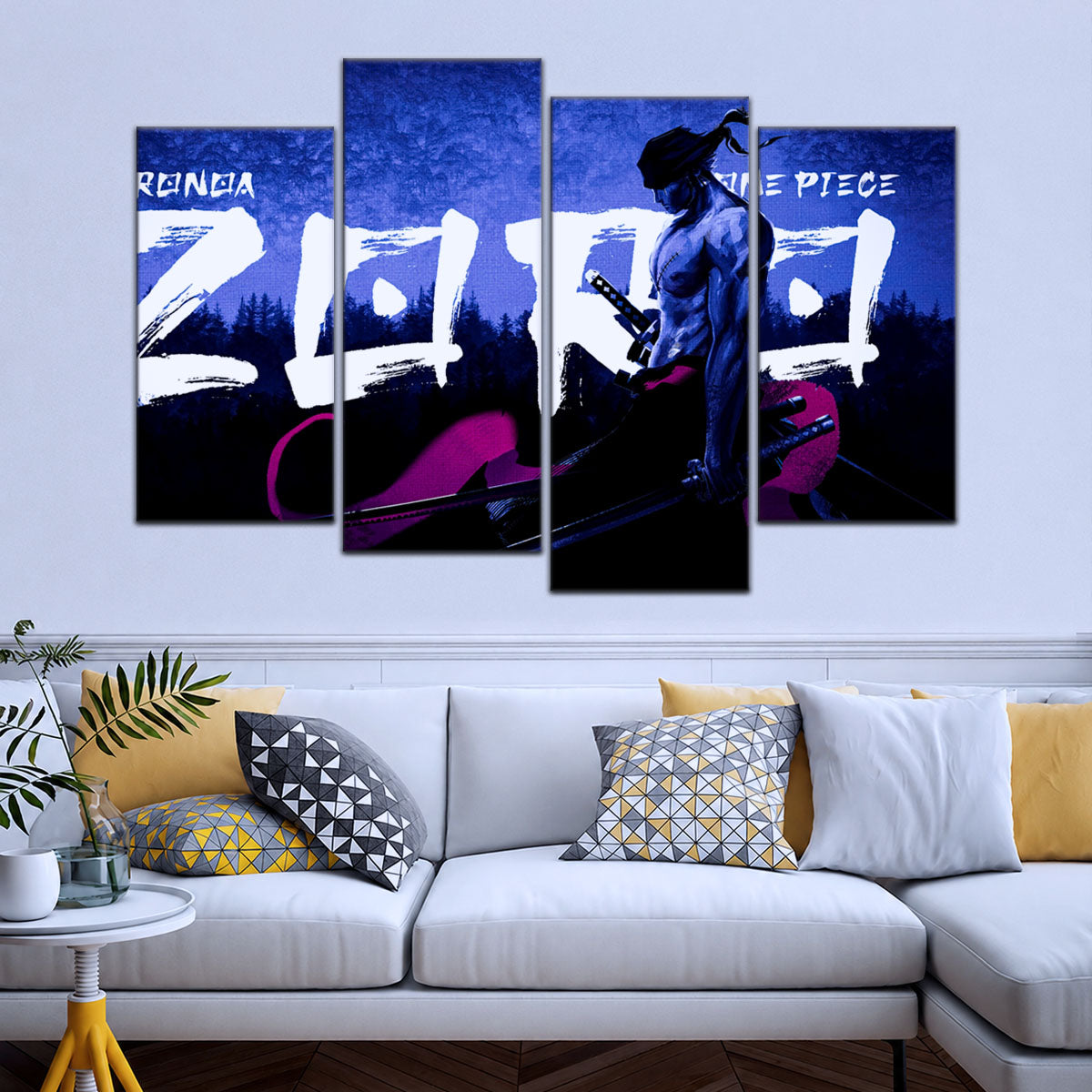 One Piece Canvas Wall Art - Roronoa Zoro Three Sword Style 5 Piece Split Panel Anime Poster - Framed Ready to Hang Living Room & Man Cave Decor - OP5079