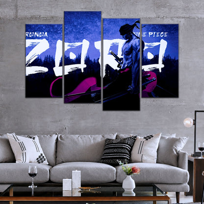 One Piece Canvas Wall Art - Roronoa Zoro Three Sword Style 5 Piece Split Panel Anime Poster - Framed Ready to Hang Living Room & Man Cave Decor - OP5079