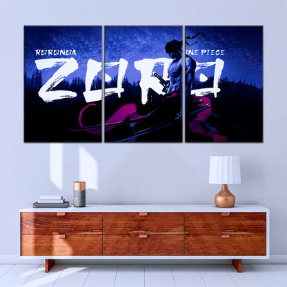 One Piece Canvas Wall Art - Roronoa Zoro Three Sword Style 5 Piece Split Panel Anime Poster - Framed Ready to Hang Living Room & Man Cave Decor - OP5079