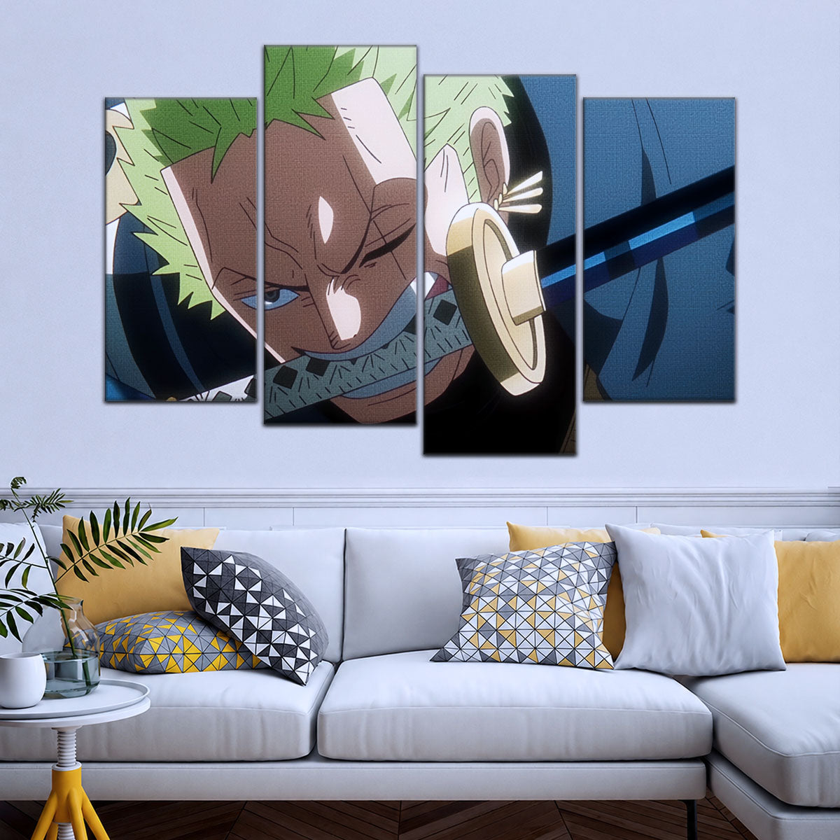 One Piece Canvas Wall Art - Roronoa Zoro Three Sword Style 5 Piece Split Panel Anime Poster - Framed Ready to Hang Living Room, Man Cave Decor - OP5082
