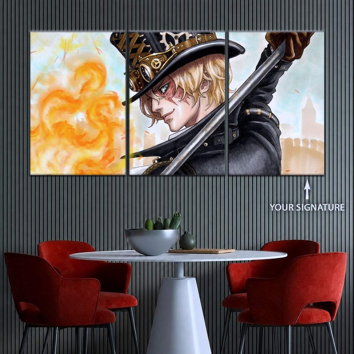One Piece Canvas Wall Art - Sabo Fire Fist 5 Piece Split Panel Anime Poster - Framed Ready to Hang Living Room & Man Cave Decor - OP5083