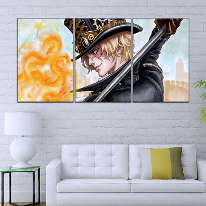 One Piece Canvas Wall Art - Sabo Fire Fist 5 Piece Split Panel Anime Poster - Framed Ready to Hang Living Room & Man Cave Decor - OP5083
