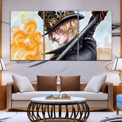 One Piece Canvas Wall Art - Sabo Fire Fist 5 Piece Split Panel Anime Poster - Framed Ready to Hang Living Room & Man Cave Decor - OP5083