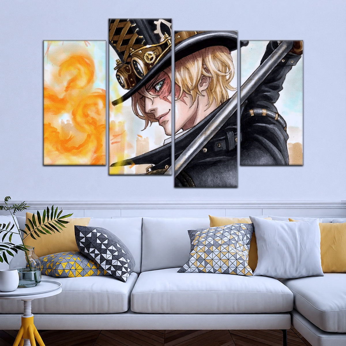 One Piece Canvas Wall Art - Sabo Fire Fist 5 Piece Split Panel Anime Poster - Framed Ready to Hang Living Room & Man Cave Decor - OP5083