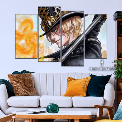 One Piece Canvas Wall Art - Sabo Fire Fist 5 Piece Split Panel Anime Poster - Framed Ready to Hang Living Room & Man Cave Decor - OP5083