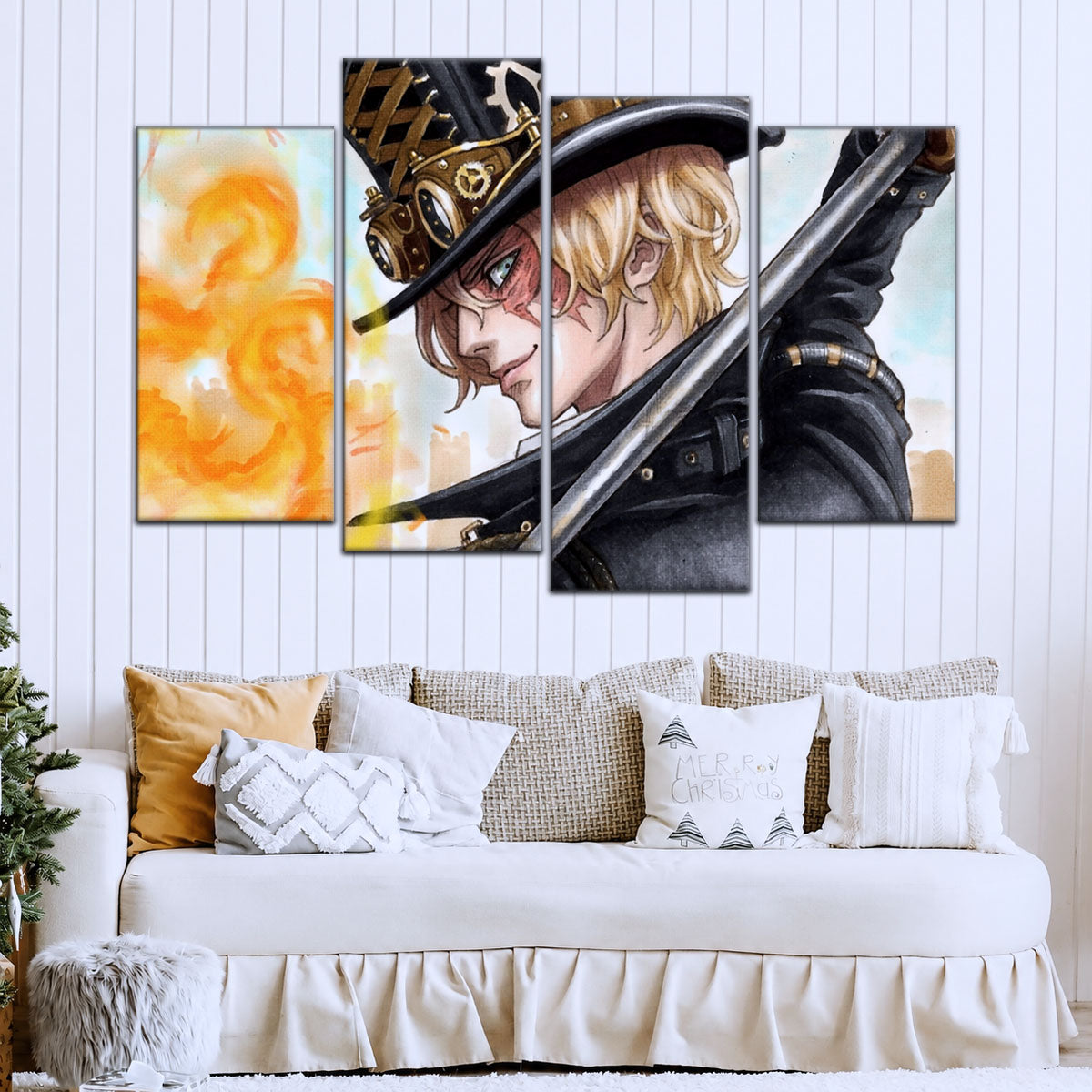 One Piece Canvas Wall Art - Sabo Fire Fist 5 Piece Split Panel Anime Poster - Framed Ready to Hang Living Room & Man Cave Decor - OP5083