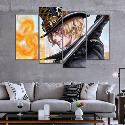 One Piece Canvas Wall Art - Sabo Fire Fist 5 Piece Split Panel Anime Poster - Framed Ready to Hang Living Room & Man Cave Decor - OP5083