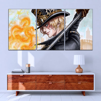 One Piece Canvas Wall Art - Sabo Fire Fist 5 Piece Split Panel Anime Poster - Framed Ready to Hang Living Room & Man Cave Decor - OP5083